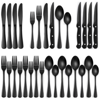 24-Piece Black Stainless Steel Cutlery Set-Round edge-State of Style