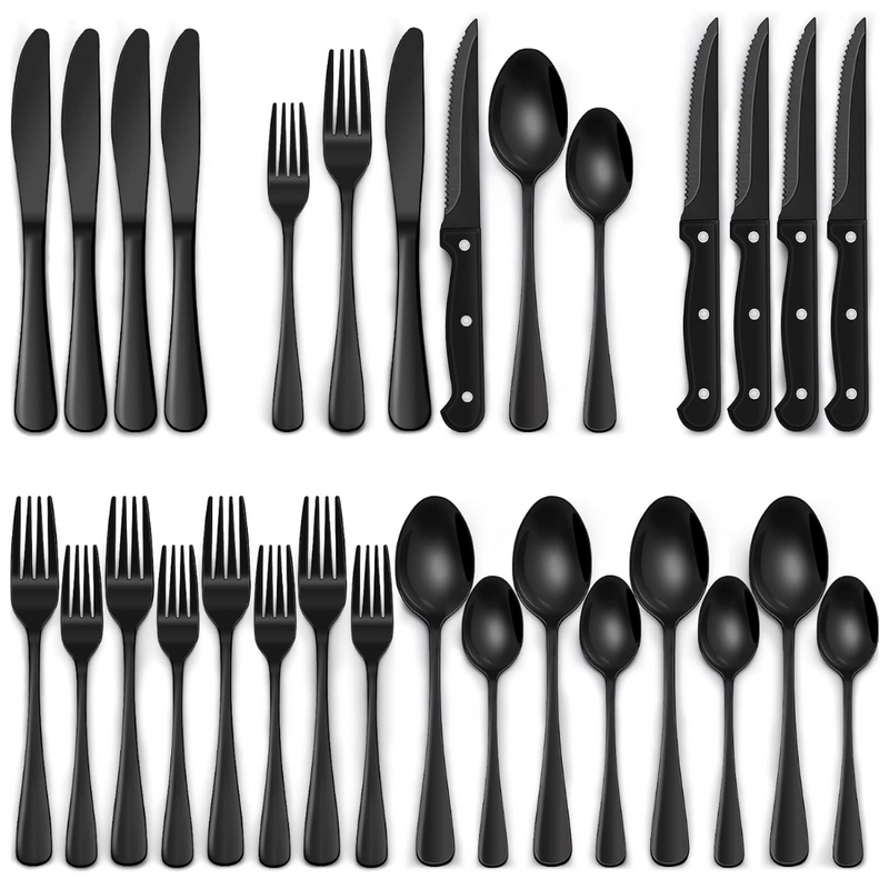 24-Piece Black Stainless Steel Cutlery Set-Round edge-State of Style