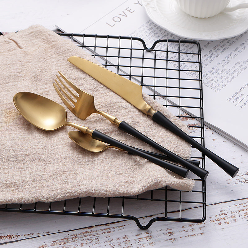 24-Piece Stainless Steel Cutlery Set - PureSet-Matte Gold and Black-State of Style