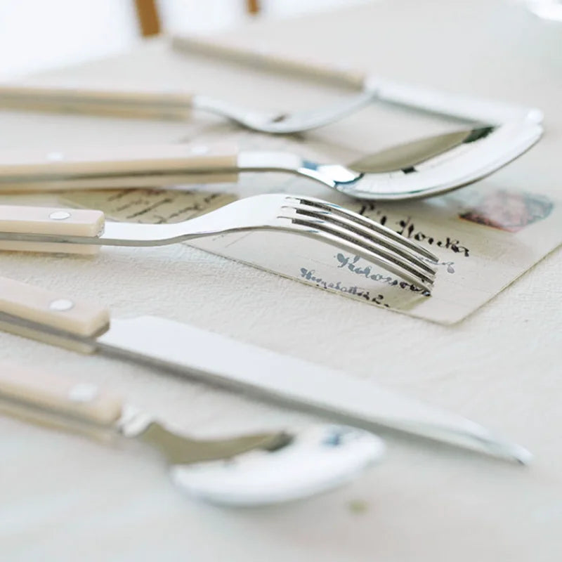 24-Piece Stainless Steel Cutlery Set with Engraved Design – BistroLine-Black-State of Style