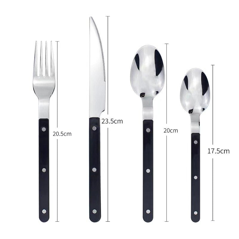 24-Piece Stainless Steel Cutlery Set with Engraved Design – BistroLine-Black-State of Style