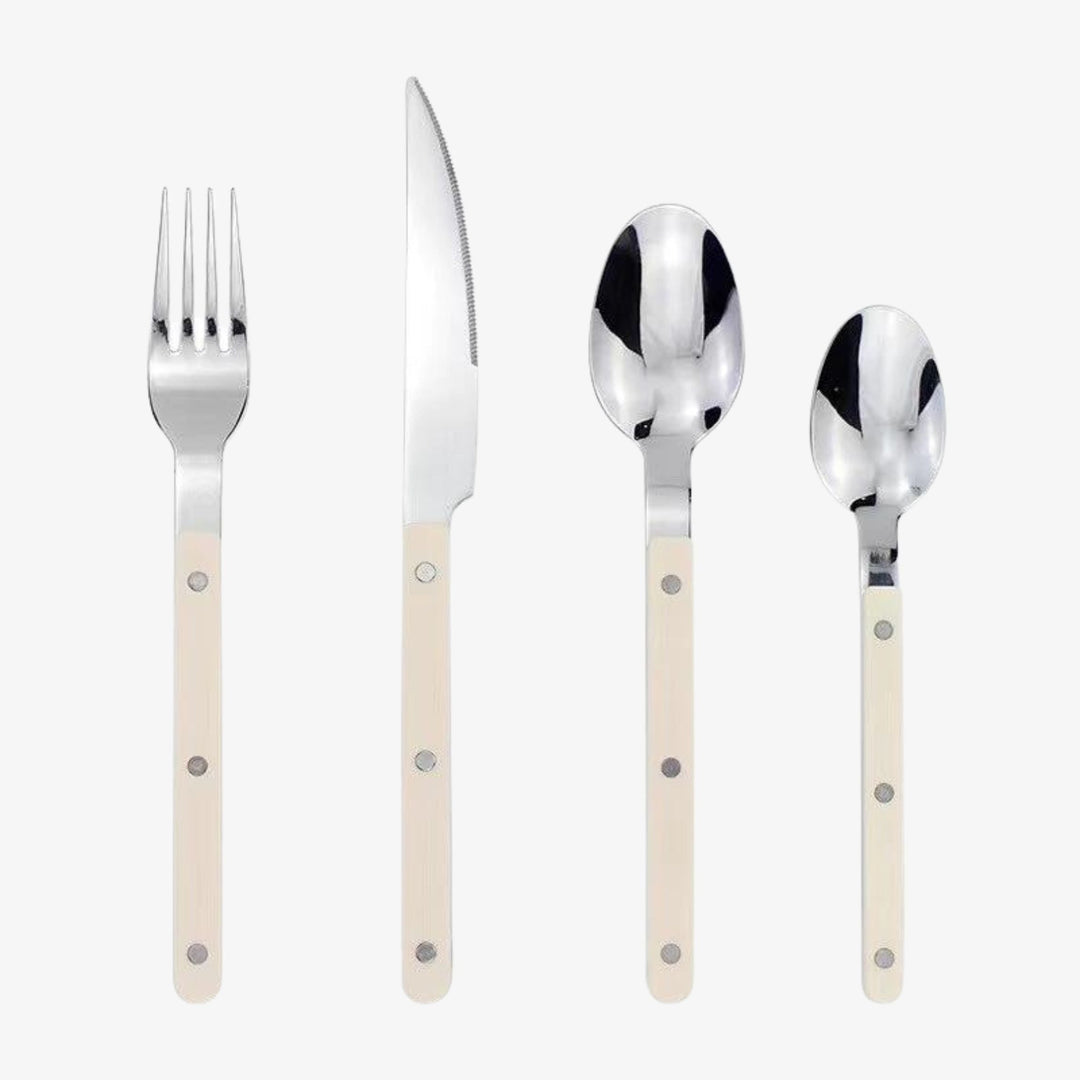 24-Piece Stainless Steel Cutlery Set with Engraved Design – BistroLine-White-State of Style