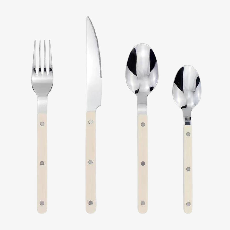 24-Piece Stainless Steel Cutlery Set with Engraved Design – BistroLine-White-State of Style