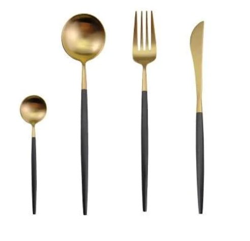 24-Piece Stainless Steel Gold-Silver Luxury Cutlery Set – RoyalGlow-Black Gold-State of Style