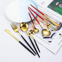 24-Piece Stainless Steel Gold-Silver Luxury Cutlery Set – RoyalGlow-Black-State of Style
