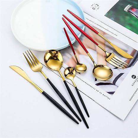 24-Piece Stainless Steel Gold-Silver Luxury Cutlery Set – RoyalGlow-Black-State of Style