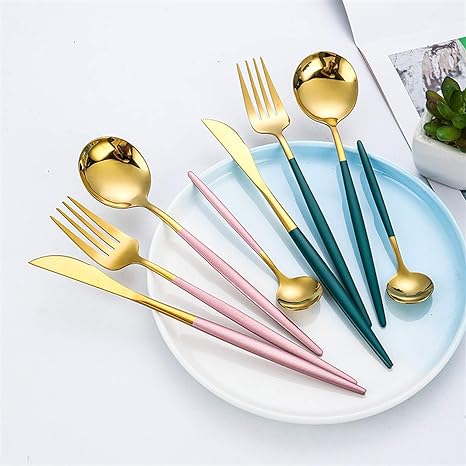 24-Piece Stainless Steel Gold-Silver Luxury Cutlery Set – RoyalGlow-Black-State of Style