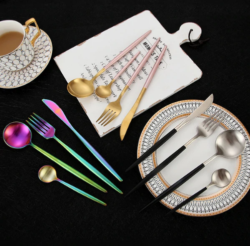 24-Piece Stainless Steel Gold-Silver Luxury Cutlery Set – RoyalGlow-Black-State of Style