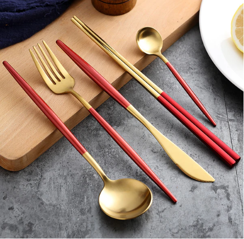 24-Piece Stainless Steel Gold-Silver Luxury Cutlery Set – RoyalGlow-Black-State of Style