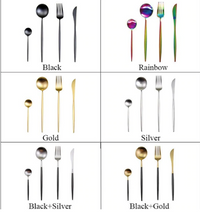 24-Piece Stainless Steel Gold-Silver Luxury Cutlery Set – RoyalGlow-Black-State of Style