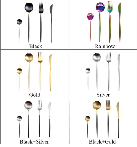 24-Piece Stainless Steel Gold-Silver Luxury Cutlery Set – RoyalGlow-Black-State of Style