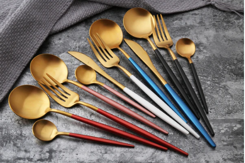 24-Piece Stainless Steel Gold-Silver Luxury Cutlery Set – RoyalGlow-Black-State of Style
