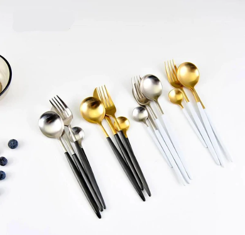 24-Piece Stainless Steel Gold-Silver Luxury Cutlery Set – RoyalGlow-Black-State of Style