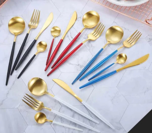 24-Piece Stainless Steel Gold-Silver Luxury Cutlery Set – RoyalGlow-Black-State of Style