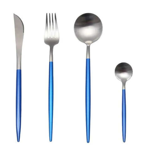 24-Piece Stainless Steel Gold-Silver Luxury Cutlery Set – RoyalGlow-Blue Silver-State of Style