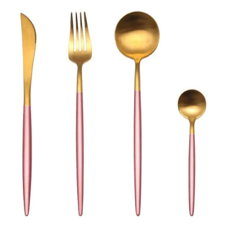 24-Piece Stainless Steel Gold-Silver Luxury Cutlery Set – RoyalGlow-Pink Gold-State of Style