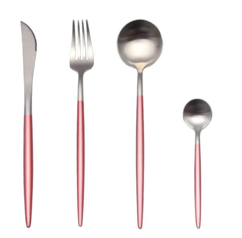 24-Piece Stainless Steel Gold-Silver Luxury Cutlery Set – RoyalGlow-Pink Silver-State of Style