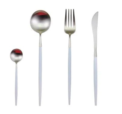 24-Piece Stainless Steel Gold-Silver Luxury Cutlery Set – RoyalGlow-White Silver-State of Style