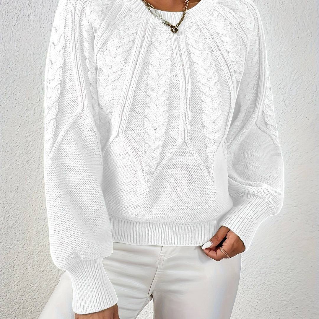 Ladies Cable Knit Sweater with Lantern Sleeves – Sanna