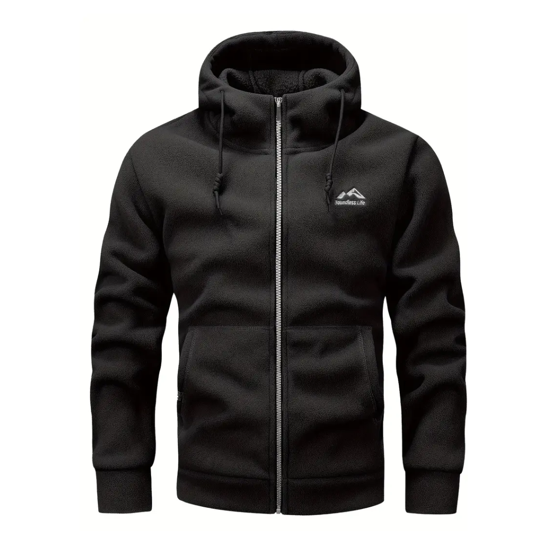 Men's fleece jacket with hood & zip – Sören
