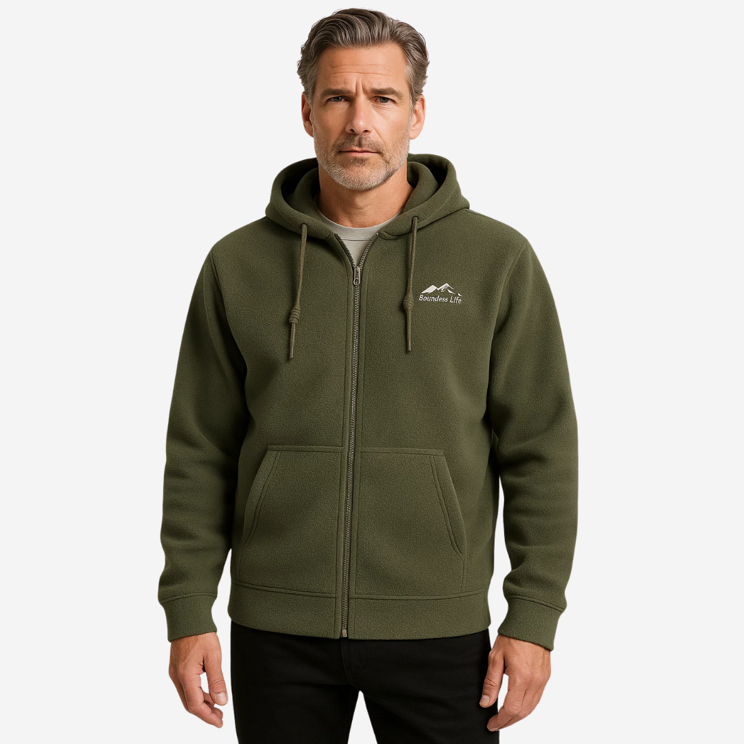 Men's fleece jacket with hood & zip – Sören