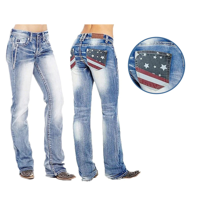 Ladies' bootcut jeans with flag details – Madison