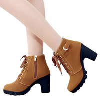 Ladies' lace-up ankle boots with heel and thick sole - Yeda