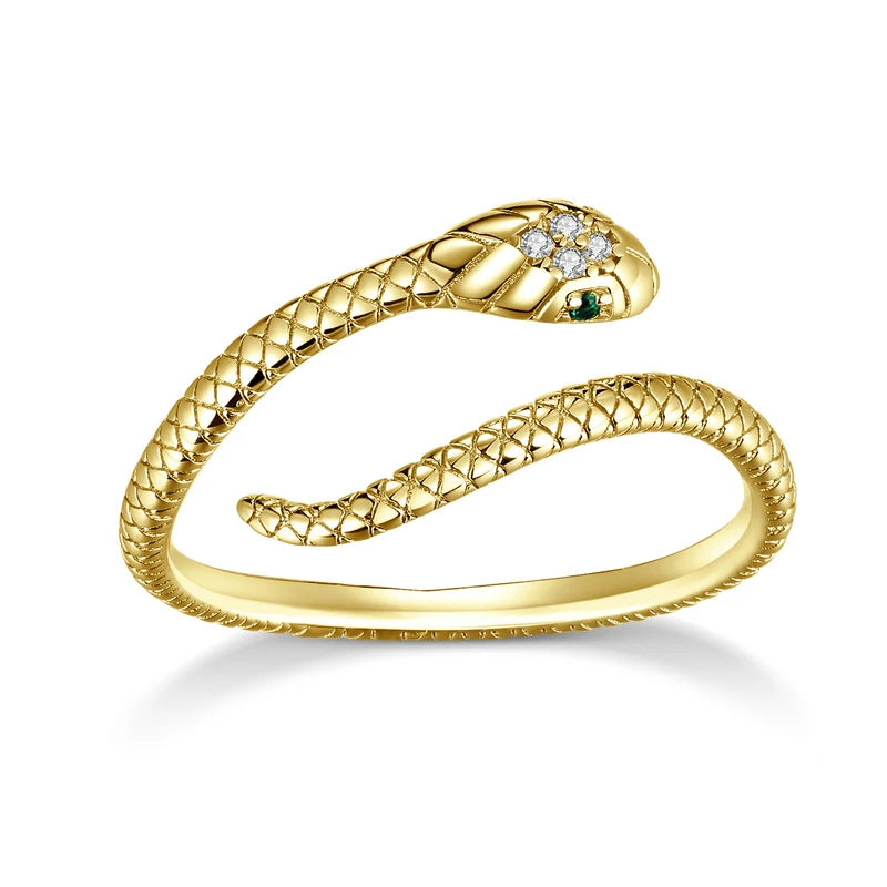 Platinum Reptile Ring | Green Zircon Spiral