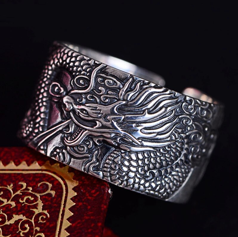 Silver Dragon Sutra Ring | Unique Statement Jewellery