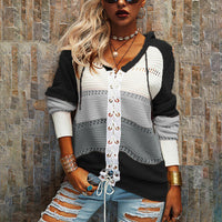 Striped Ladies' Jumper with Lace-Up Closure – Alessia