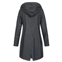 Ladies' long autumn coat with high collar & button tab – Leandra