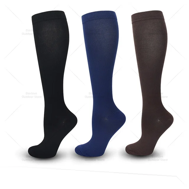 3 Pairs of Knee-High Compression Socks - FitSupport-Black Blue Brown-S-M (2.5-5)-State of Style