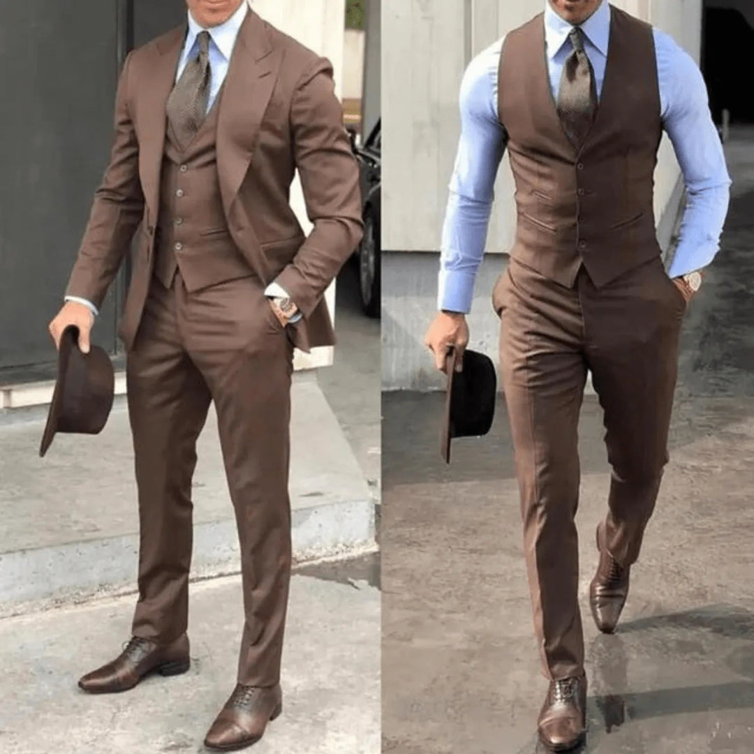 3-piece Classic Men's Suit - Luca-Brown-S-State of Style