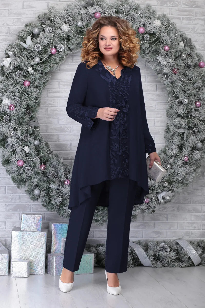 3-Piece Embroidered Plus-Size Suit-Green-L-State of Style