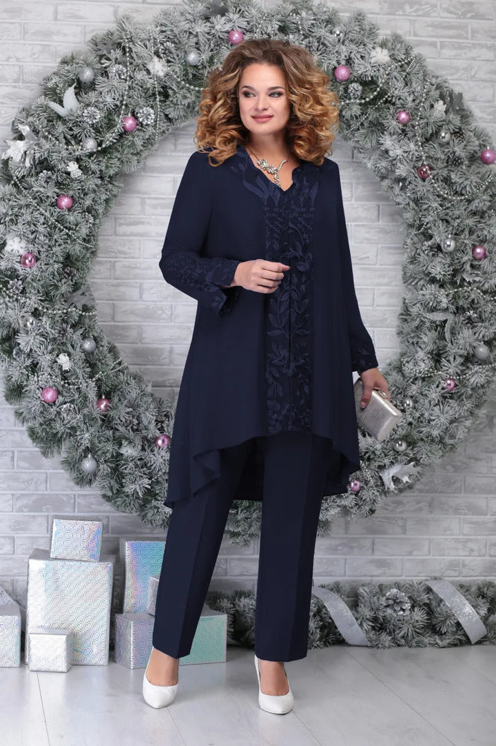 3-Piece Embroidered Plus-Size Suit-Green-L-State of Style