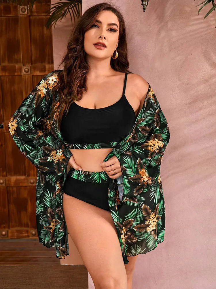 3-Piece Plus Size Bikini Set "Beach Babe"-Green-2XL-State of Style