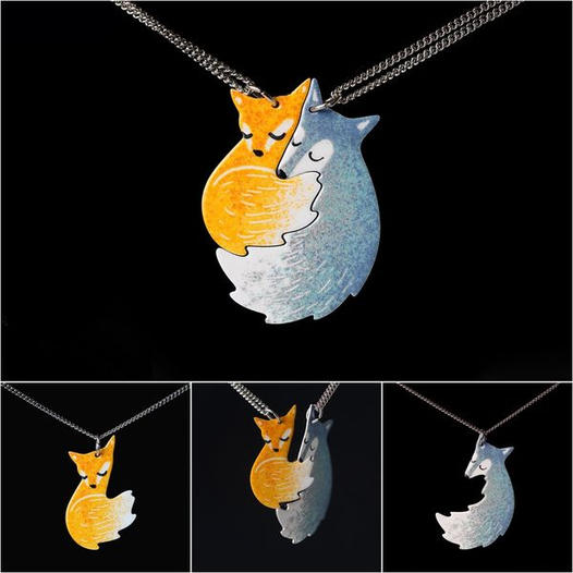 Charming Fox and Wolf Couple Necklace