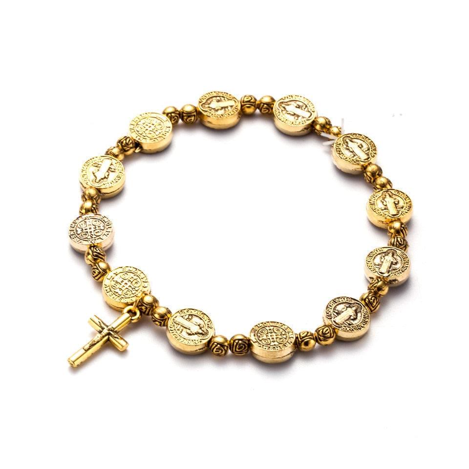 Gold and Silver Christian Cross Bracelet - Solana