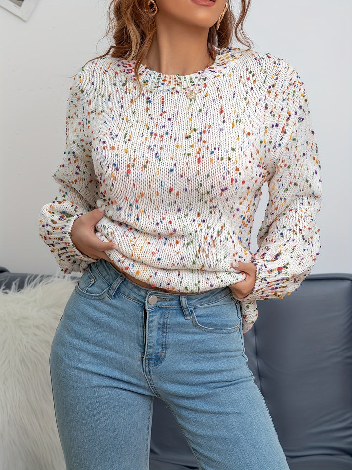 Knitted Women's Sweater with Confetti Print - Noa