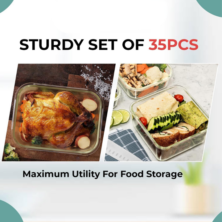 35-piece set of glass food storage containers with lids-State of Style