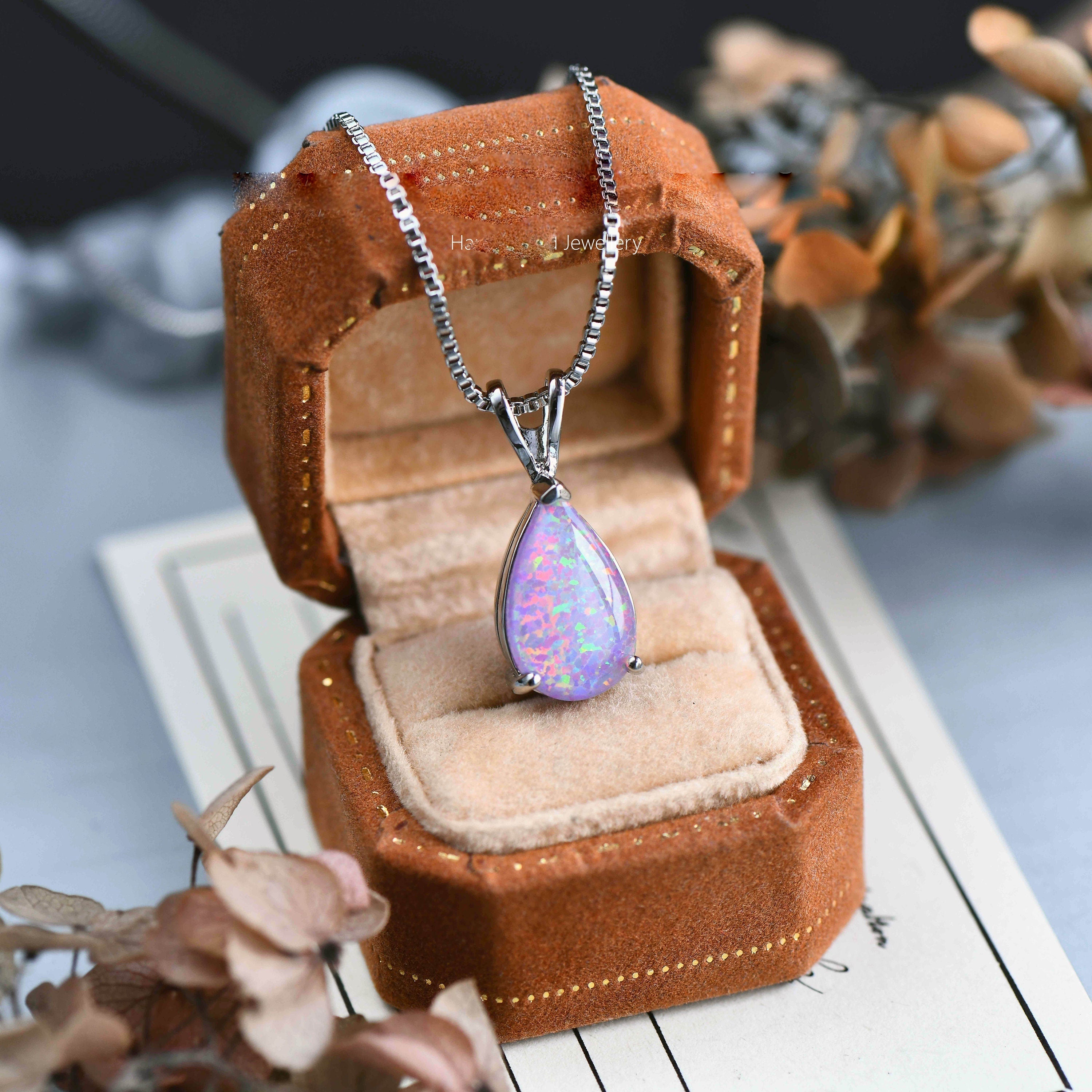 Minimalist Teardrop Opal Pendant Necklace - Selina