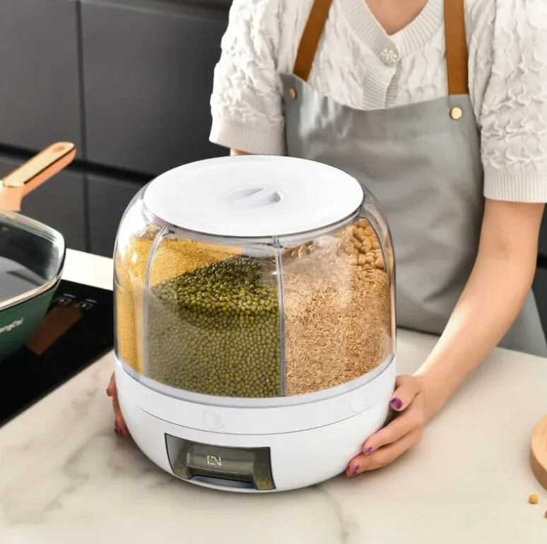 360° Rotating Grain Dispenser – SpinStore GrainKeeper-White-24 cm Ø-State of Style