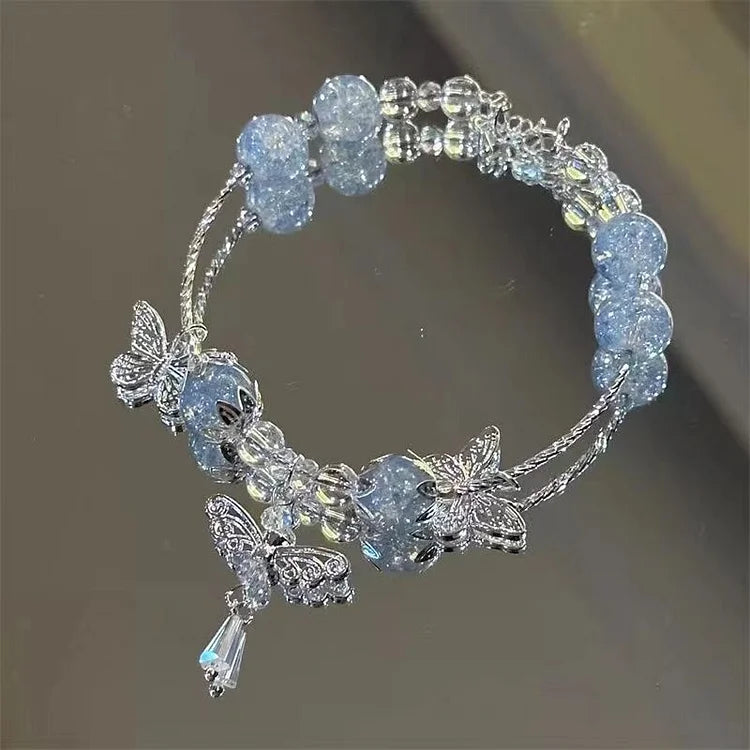 Sky Blue Butterfly Bracelet with Floral Motif – Lilac