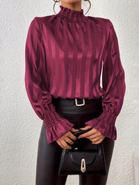 Satin Women's Blouse with Long Sleeves and Shirred Collar - Noëlle