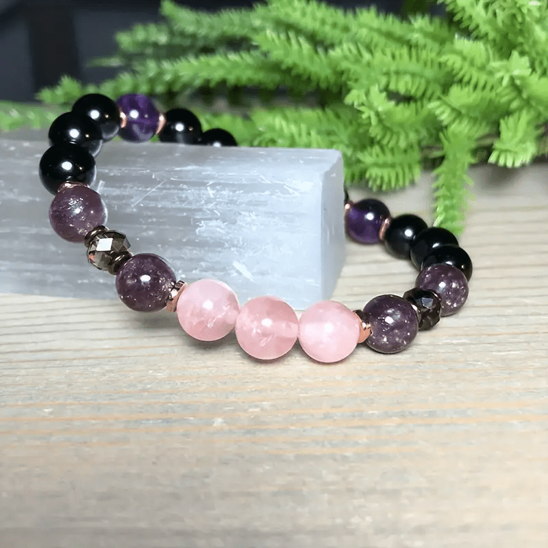 8mm Rose Quartz Obsidian Amethyst Bead Bracelet - Aurora