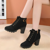 Ladies' lace-up ankle boots with heel and thick sole - Yeda