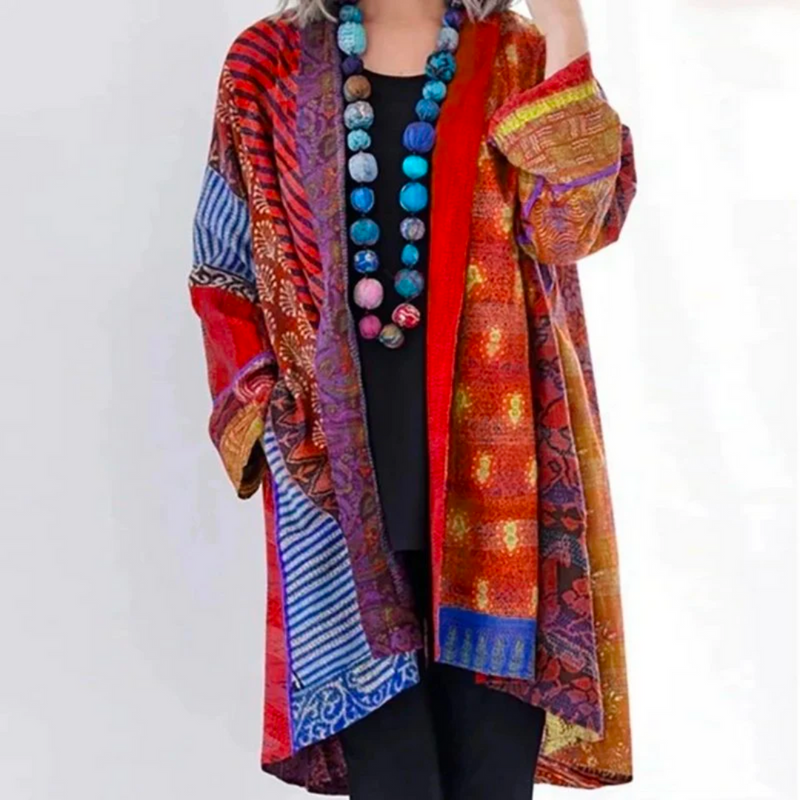Autumn Boho cardigan with colourful autumn pattern – Maravilla