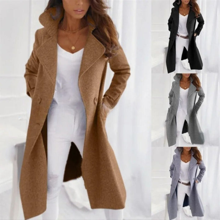 Stylish Long Women's Coat with Turned-Down Collar - Valentina