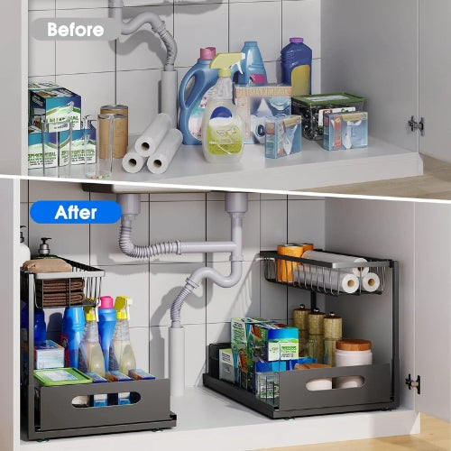 2-Tier Under Sink Sliding Cabinet Organiser – Arlo