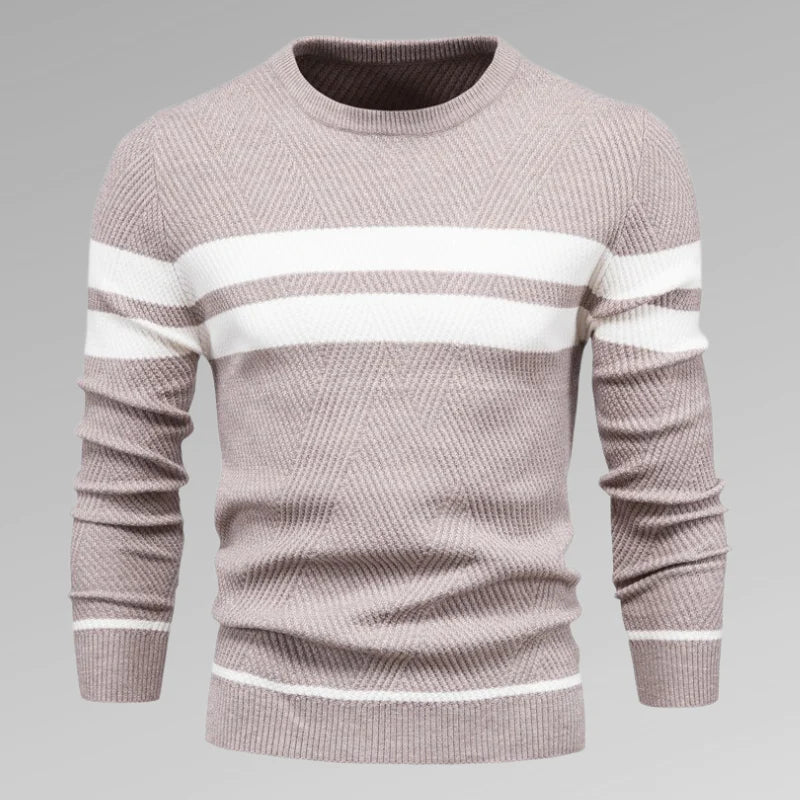 Men's striped knit pullover with round neckline – Fabio